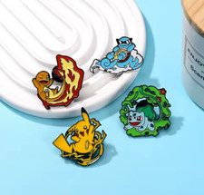 Pokemon Set Of 4 Pins/Badges Pikachu Bulbasaur Charmander Squirtle