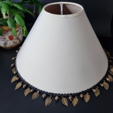 Vintage 90s Style Coolie Lampshade With Metal Leaf Trim Cream 30cm