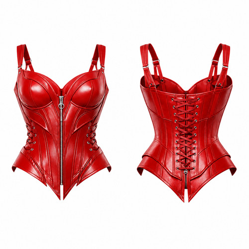 Leather corset front zip - front, &