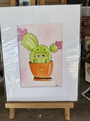 Signed matted cute cactus - signed,