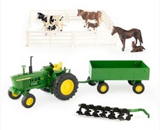 ERTL, JOHN DEERE 4020 with trailer, plough, animals and fences, 1/32, ERT15474