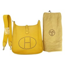 HERMES Evelyne GM Shoulder Bag Cushion Veau Leather Yellow From Japan Authentic
