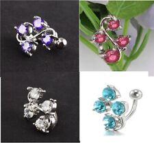 Crystal NAVEL REVERSE VINE GEM BELLY BAR 316L Surgical Steel PINK,PURPLE,CLEAR