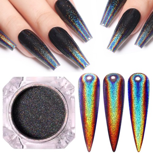 Black holographic shiny nail - holographic,
