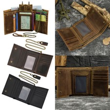 NEW Men Leather Tri-fold Vintage Biker Chain Wallet With Snap Closur CARD Holder