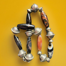 Statement Chunky Bead Necklace Acrylic & Silver Tone Metal 649 Red Black Ethnic