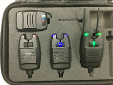 3 x Bite Alarms and Receiver Set in Case. Snag Bars, Jack Plugs, Bright LED's