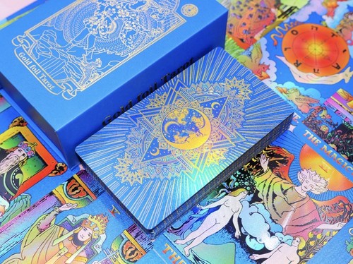 Gold foil blue tarot cards - tarot,