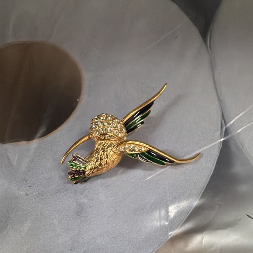 Gold tone bird green - bird, enamel