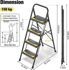 4 Step Ladder Folding Portable Compact Heavy Duty 150KG Iron Anti-Slip Stool