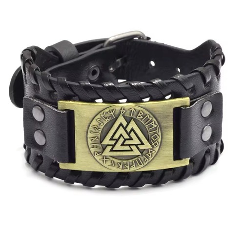 Mens black leather viking - black,