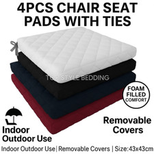 4Pcs Quilted Dining Garden Chair Seat Pads with Ties for Kitchen, Living Room