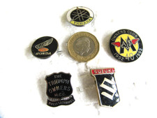VINTAGE MOTORCYCLE ENAMEL PIN BADGES, AJS, TRIUMPH, YAMAHA, HONDA