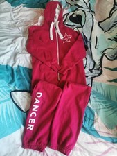 Dance hooded zip up hoody style all in one age 12-13-14 burgandy dancer comp 