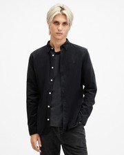 AllSaints Men's Casual Corduroy Button-Up Black Shirt Size M