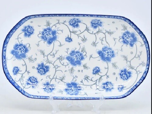 Blue and white - white, oval