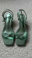 Metallic Green Kitten Heel Strappy Sandals Occasion Shoes size 4 | Y2K 2000s