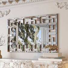 Grecian Venetian Wall Mirror Decorative Big Silver Mirror w/Square Pattern Frame