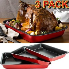 ?3 PIECE LARGE NON STICK OVEN BAKING ROASTING PAN DISH ROAST TIN TRAYS SET BAKE
