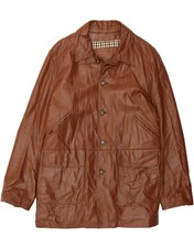 DANDY Mens Leather Jacket IT 54 2XL Brown Leather AY01