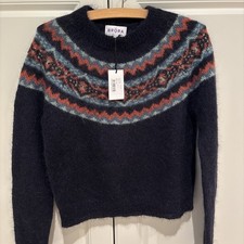 Brora Fair Isle Yoke Jumper Size 8-10 Swallow  Mohair Wool Blend Scandi