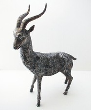 Large Vintage Silver Plated Mountain Goat Ibex Antelope Figurine Statue Model
