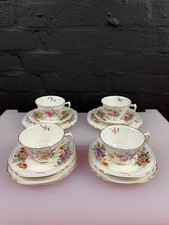 4 x Royal Crown Derby Posies Tea Trios Cups Saucers and Side Plates Blue Rim Set