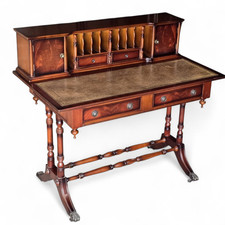 Vintage Mahogany bonheur du jour writing desk with a leather top