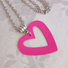 Big Heart NECKLACE hot pink 70s 80s vintage style large metal heart 18 SP + ext