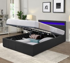 Faux Leather Modern Gas Lift Ottoman Bed Frame With LED 3ft 4ft 4ft6 5ft