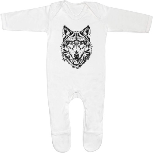 Wolf portrait baby romper - 'wolf,