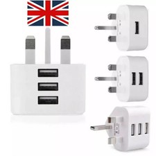 UK 3 Pin Dual USB Plug Adapter Mains Wall Charger 1/2/3-Port For Phones Tablet