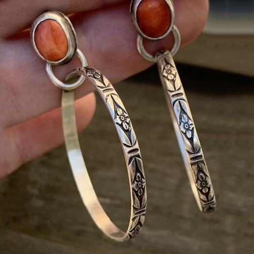 Vintage 925 silver drop hoop - vintage,