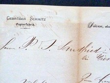 Düren 1883, invoice used Schmitz Paper Mill