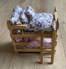 Dolls House Child's Pine Bunkbeds/Single Beds & Bedding 1:12 Dollshouse