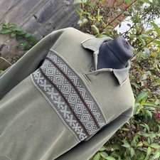 Vintage St Michael Green Jumper Knit Aztec Sweater Sweatshirt Polo Shirt