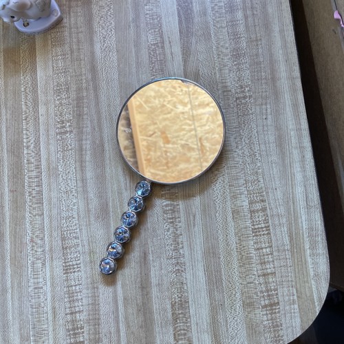 Vintage silver hand mirror - silver,