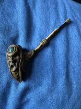 Hand Made Tobacco Pipe With wizard Design Amber And Jade with bamboo stem.