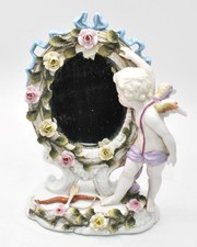 Fine Antique Dresden German Porcelain Figural Table Mirror, 19th Century,