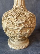 Vintage Chinese Gourd Lamp Cinnabar Look Cream Mid Century Ornate Blossom Temple