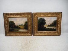 Antique? Pair Of Oil Paintings on Board Landscape Scenes Unsigned Framed