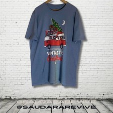 VW Camper Van Christmas T-Shirt | Vantastic Christmas Graphic | Blue | Size XL