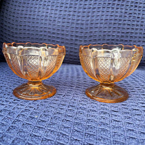 2pc amber pressed glass - pressed, footed