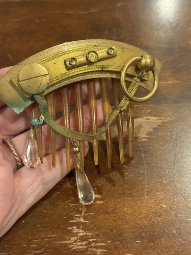 Antique hinged hair comb amber - antique,