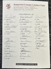 Signed X24 1992 Somerset Cricket Club Autograph Team Sheet Andy Caddick