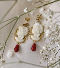 Vintage German Crystal Cameo Earrings, Victorian Style Earrings.