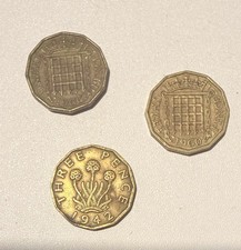  3 x Three pence Coins 1942