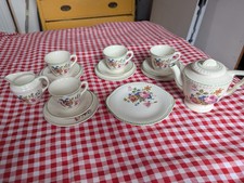 ?Vintage ENGLISH ROSES Teapot Demitasse Cups Saucers Plates Sugar Creamer Set