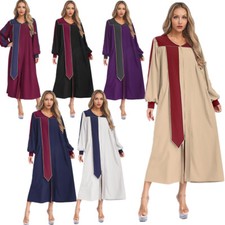 Women Color Block Choir Robes Stage Performance Costume V-neck Puff Sleeves Gown