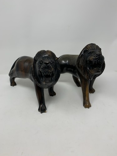Pair vtg hand carved wood - of,